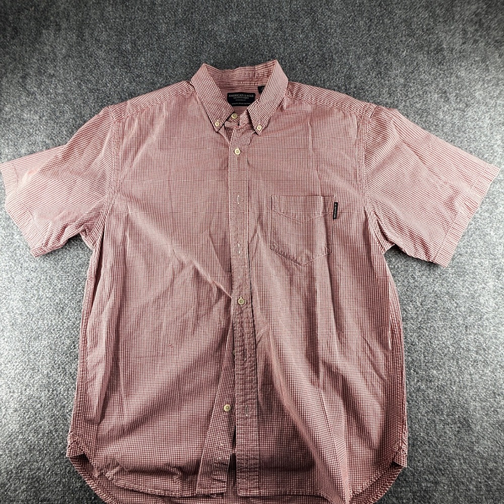 American Eagle Mens Red Gingham Short Sleeve Button Down Shirt Large 0322